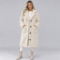 Women's Lined Faux Fur Longline Coat with Button Front and Patch Pockets