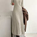 Women's Long-Sleeve Cable-Knit Maxi Dress with Round Neck and Flared Hem