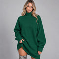 Women's Oversized Sweater Dress with High Neck and Ribbed Cuffs