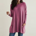 Women's Oversized Sweater Dress with Round Neck and Side Pockets