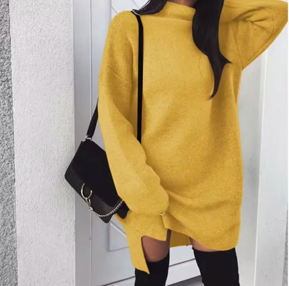 Women's Oversized Wool Cashmere Sweater Dress with Side Slits
