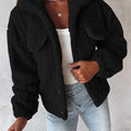 Women's Plush Textured Fleece Jacket with Button Front and Flap Pockets