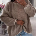 Women's Relaxed Boat Neck Sweater with Drop Shoulders and Ribbed Trim