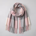 Women's Soft Cashmere Plaid Scarf with Fringed Edges and Wide Drape