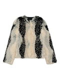 Women's Soft Faux Fur Coat with Open Front and Two-Tone Striped Pattern