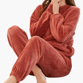 Women's Soft Fleece Pajama Set with Long Sleeves and Elastic Waist