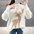 Women's Soft Knit Christmas Sweater with Reindeer Motif and Ribbed Cuffs