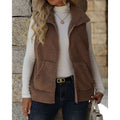 Sherpa Zip Vest for Women with Stand Collar and Pockets