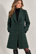 Women's Straight-Fit Checked Coat with Notch Lapels and Side Pockets