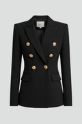 Women's Tailored Double-Breasted Blazer with Notch Lapels and Flap Pockets