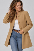 Women's Tailored Longline Coat with High Collar and Welt Pockets