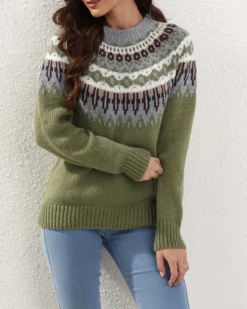 Fair Isle Crew Neck Sweater for Women - Grün