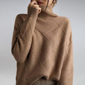Women's Warm Turtleneck Sweater with High Roll Neck and Diamond Knit